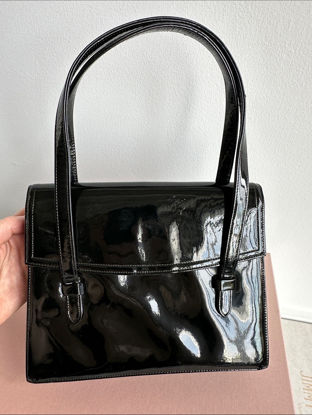 J MILLER 50s Vintage Classic Black Patent Shoulder Bag